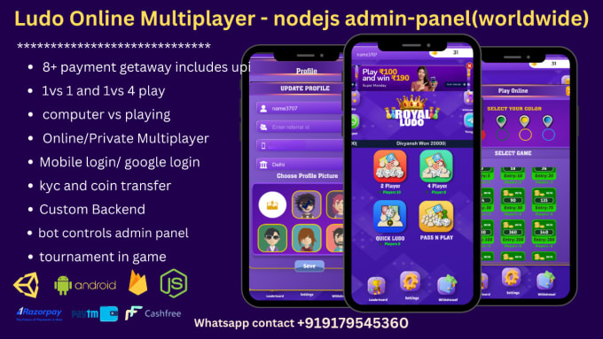 I will do ludo game with admin panel , unity game development